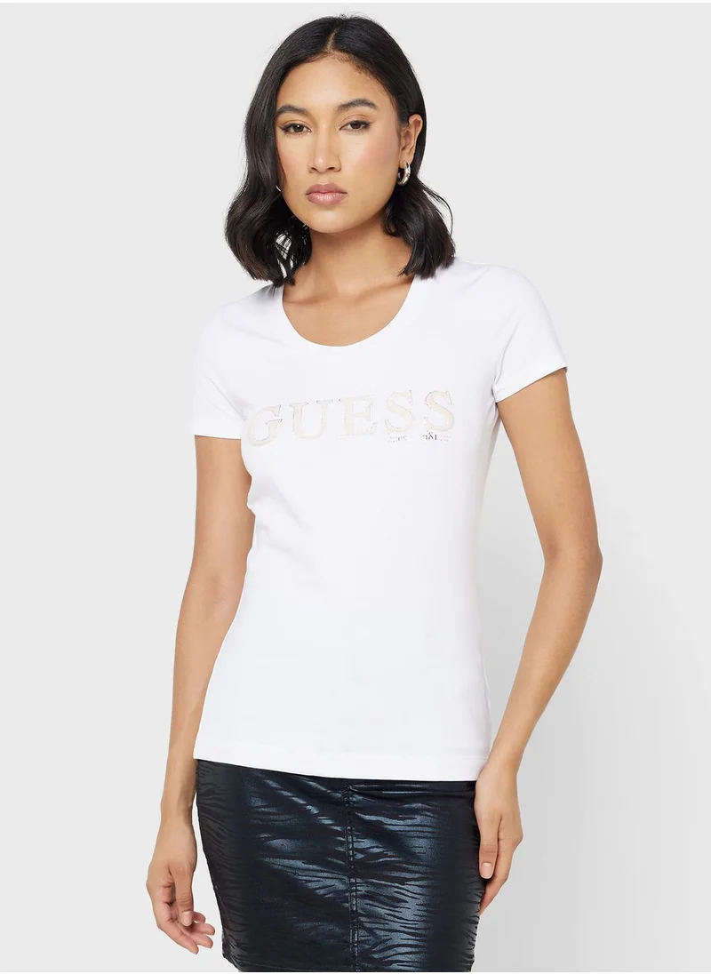 GUESS Crew Neck Logo Printed T-Shirt