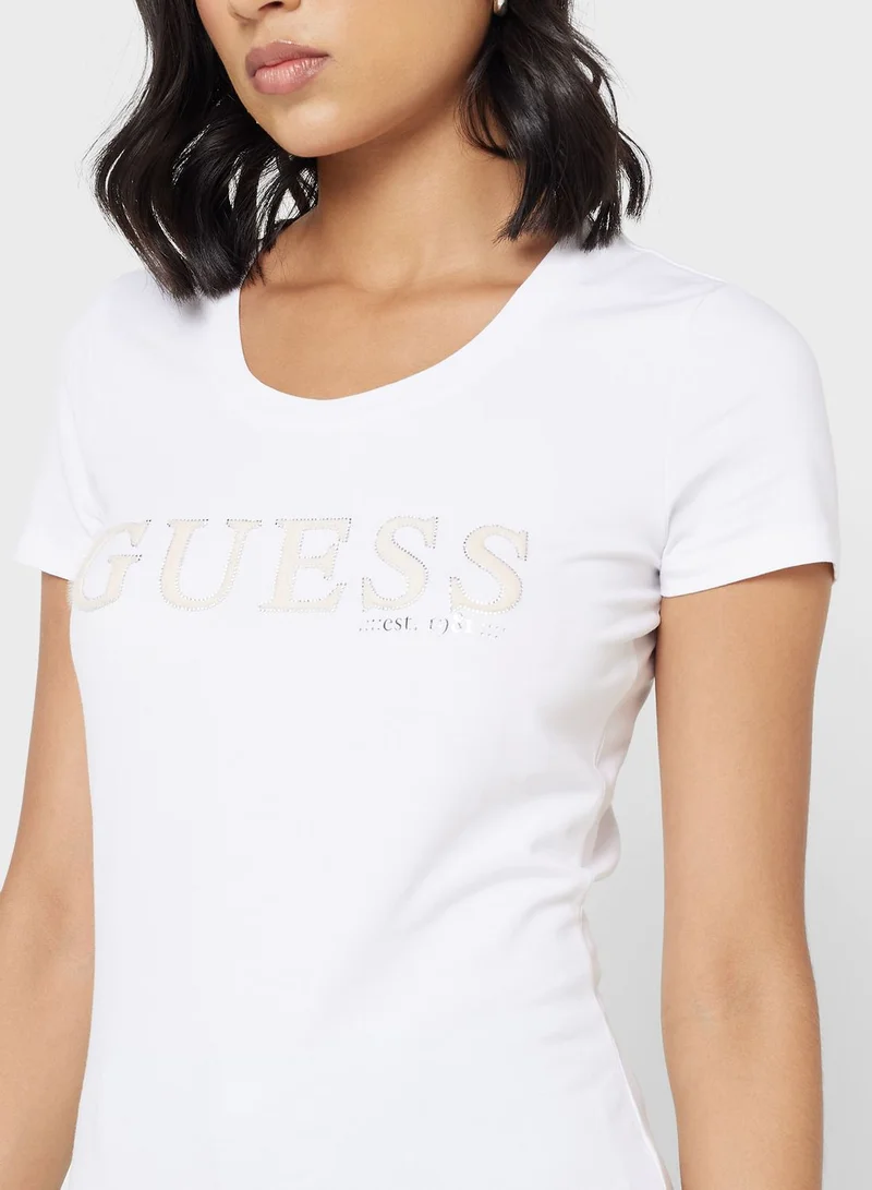 GUESS Crew Neck Logo Printed T-Shirt