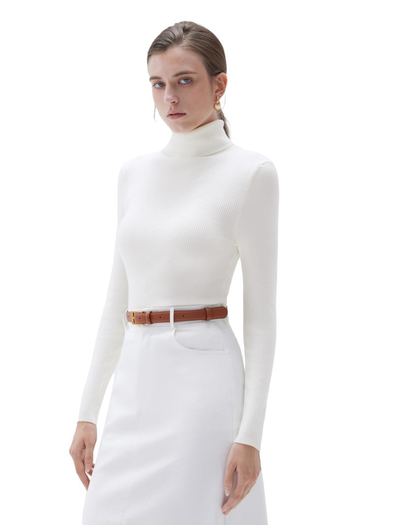 SUUKSESS Women Turtleneck Cashmere Blend Sweater Long Sleeve Shirts Fall Basic Thermal Tops Winter Clothes(Cream White, M) - Image 1