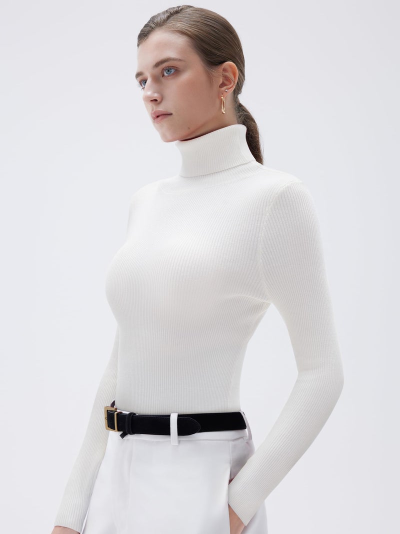 SUUKSESS Women Turtleneck Cashmere Blend Sweater Long Sleeve Shirts Fall Basic Thermal Tops Winter Clothes(Cream White, M) - Image 3