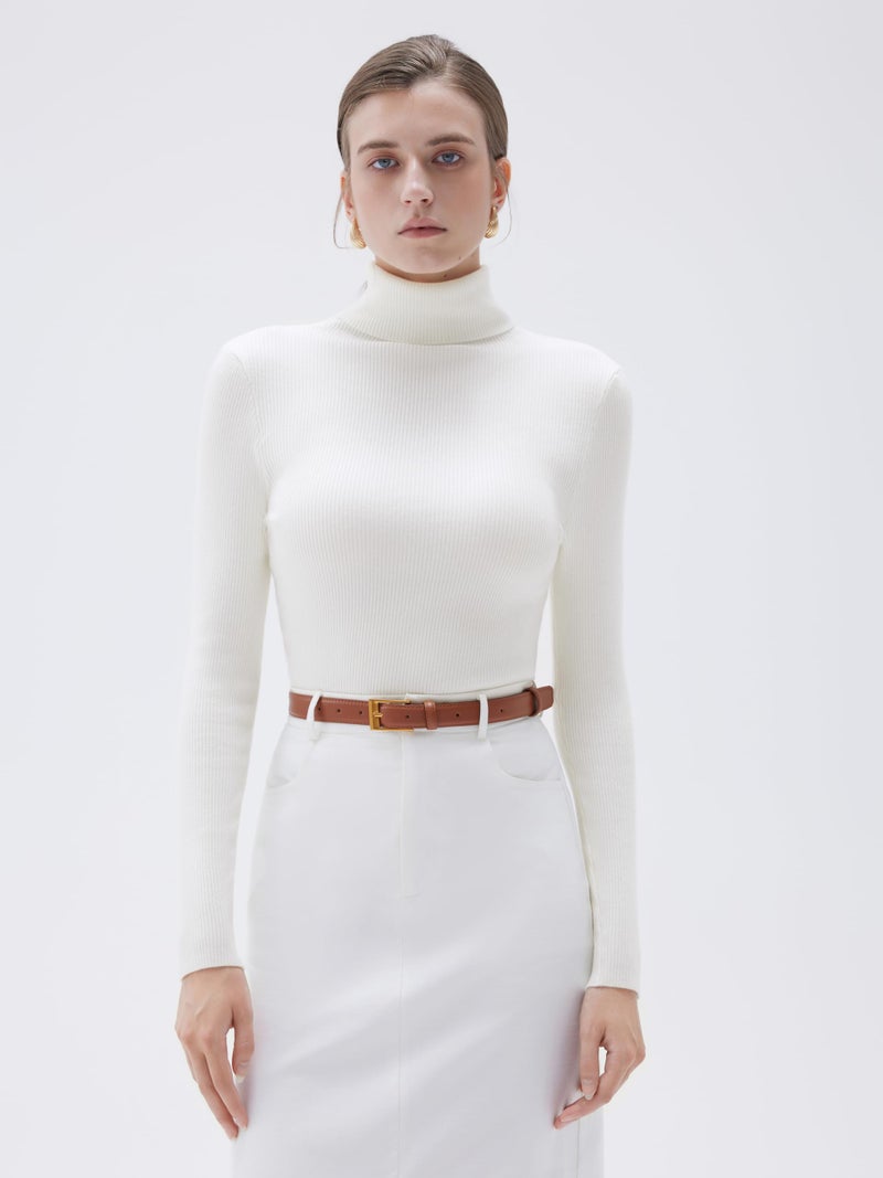 SUUKSESS Women Turtleneck Cashmere Blend Sweater Long Sleeve Shirts Fall Basic Thermal Tops Winter Clothes(Cream White, M) - Image 5