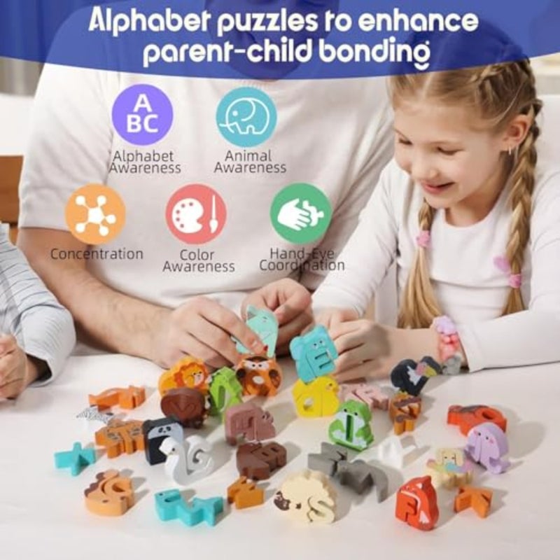 أحجية الحروف الأبجدية، لعبة مطابقة أحجية الحروف الأبجدية الخشبية للحيوانات، ألغاز ABC للأطفال الصغار من سن 3 إلى 5 سنوات، ألعاب تعلم الحروف الهجائية، ألعاب مونتيسوري التعليمية للأعمار من 3 إلى 5 سنوات. - Image 2