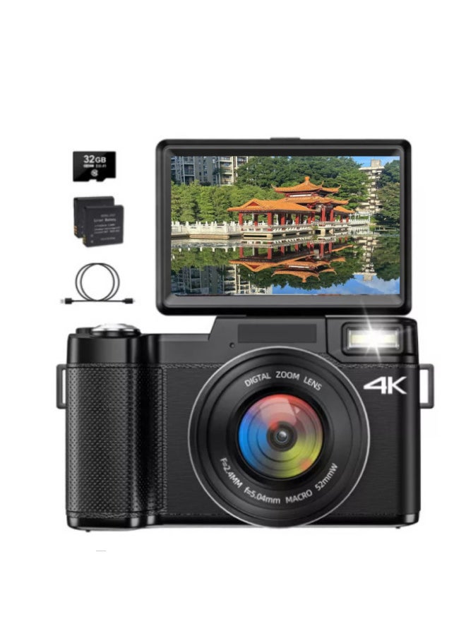 Generic 48 Million Pixels 4K HD Smart Digital Camera Anti-shake Smiley Face Beauty HD Camera R2S-4K-Body Color:White Standard English Version-4k + Battery  - Image 3