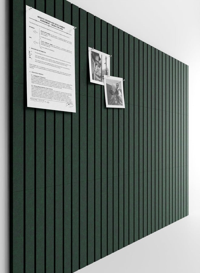Bumusty Large Cork Board Alternative 48"x36" Felt Bulletin Board Tiles, with 30 Pushpins, 70 Adhesive Tabs, 12Pack Slat Wall Paneling, Cork Boards for Office Push Pin Board Felt Board-Pine Green - Image 1