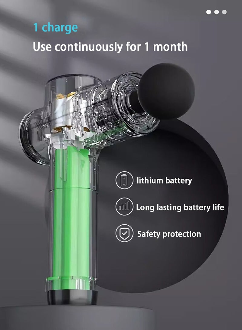 مسدس تدليك الأنسجة العميقة المحمول للظهر مع 6 رؤوس تدليك و30 مستوى ومجموعة قرع للرياضيين لتخفيف الآلام مع حقيبة حمل للتخزين (أسود) - Image 2