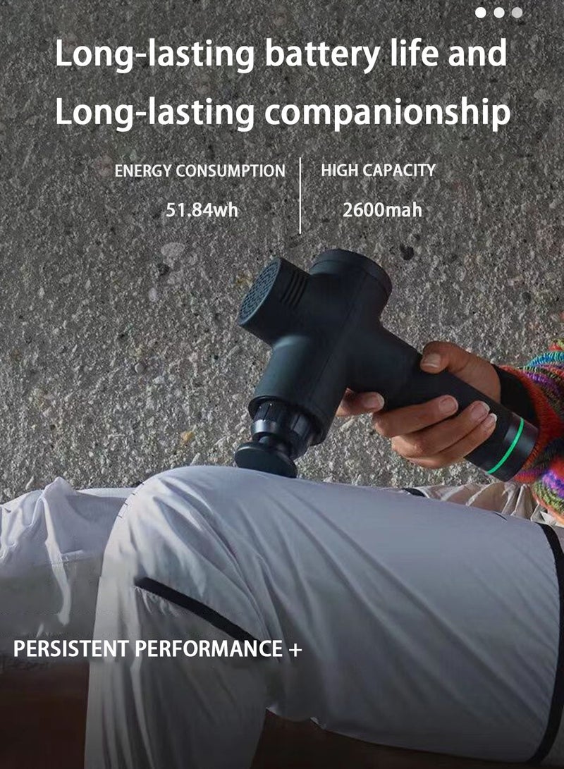 مسدس تدليك الأنسجة العميقة المحمول للظهر مع 6 رؤوس تدليك و30 مستوى ومجموعة قرع للرياضيين لتخفيف الآلام مع حقيبة حمل للتخزين (أسود) - Image 3