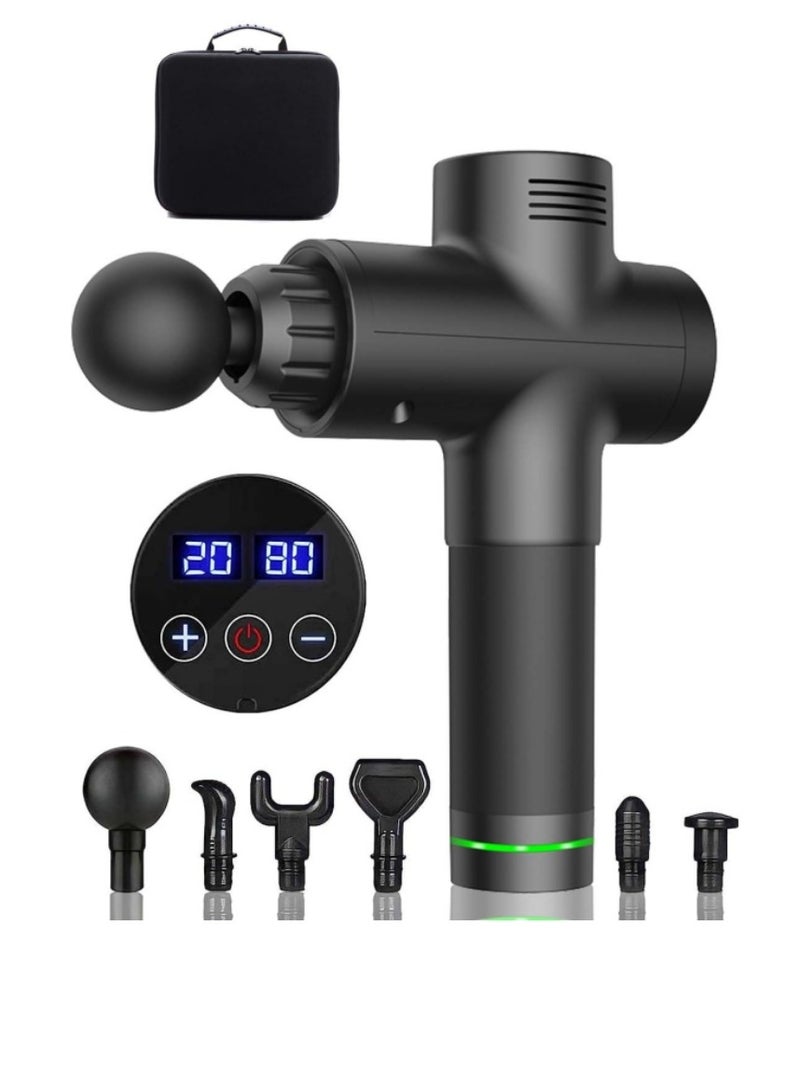 مسدس تدليك الأنسجة العميقة المحمول للظهر مع 6 رؤوس تدليك و30 مستوى ومجموعة قرع للرياضيين لتخفيف الآلام مع حقيبة حمل للتخزين (أسود) - Image 1