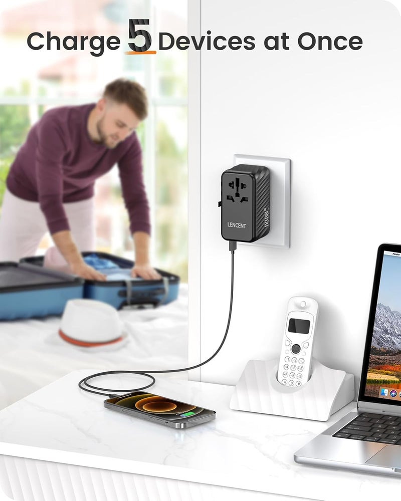 Foldable International Travel Adapter, 120W GaN Universal Fast Charger with 3 PD3.0 Type C+1 QC4.0 USB A, All in One Power Adaptor for iPhones,Laptops, Worldwide Plug Adapter for EU/USA/UK/AU, Black Flexible use switching - Image 5