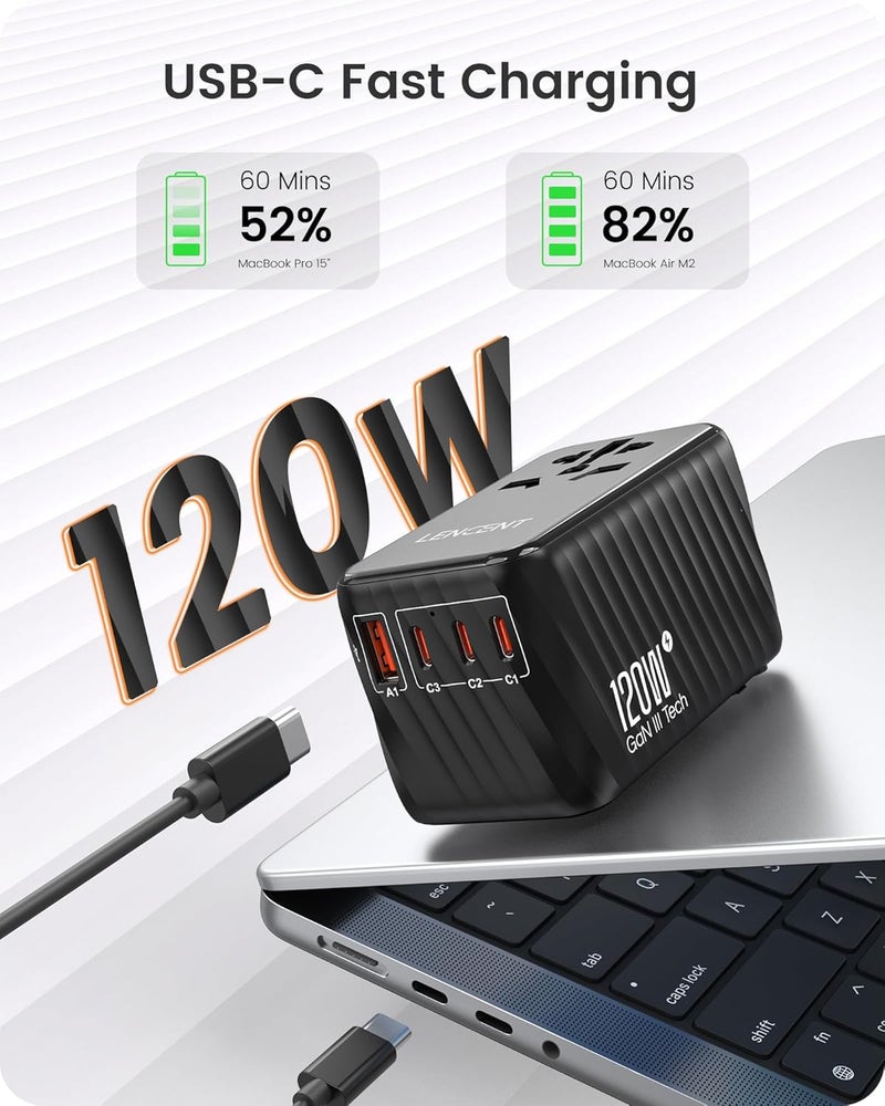 Foldable International Travel Adapter, 120W GaN Universal Fast Charger with 3 PD3.0 Type C+1 QC4.0 USB A, All in One Power Adaptor for iPhones,Laptops, Worldwide Plug Adapter for EU/USA/UK/AU, Black Flexible use switching - Image 2
