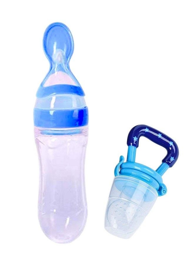 The Little Lookers Infant Baby Squeezy Food Grade Silicone Bottle Feeder & Fruit Shape Silicone Teether With Fruit Pacifier (Squeezy Feeder 'Blue' + Pacifier 'Blue' + Teether 'Grapes') (Pack Of 3)  - Image 3