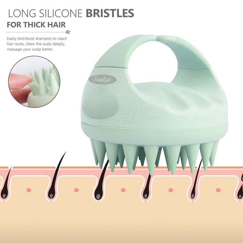 Sndyi Scalp Massager Shampoo Brush, Scalp Scrubber with Soft Silicone Bristles, Scalp Exfoliator for Dandruff Removal, Scalp Massager for Hair Growth, Wet Dry Hair Brush for Scalp Care, Green - Image 3