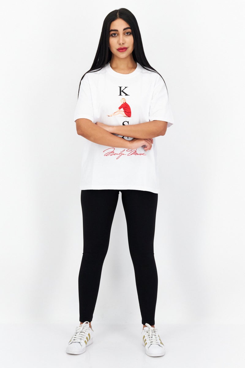 Marilyn Monroe Women Crew Neck Short Sleeve Graphic Print T Shirt, White - Image 3