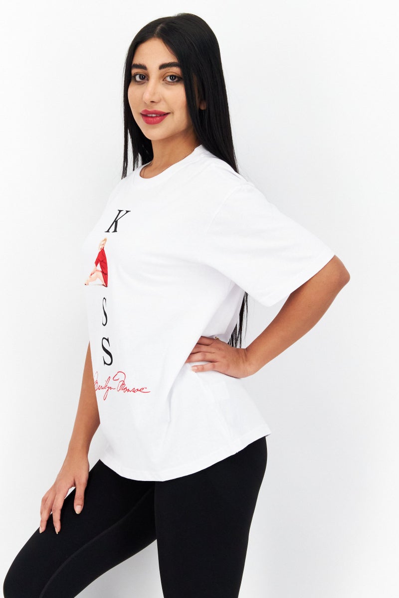 Marilyn Monroe Women Crew Neck Short Sleeve Graphic Print T Shirt, White - Image 4