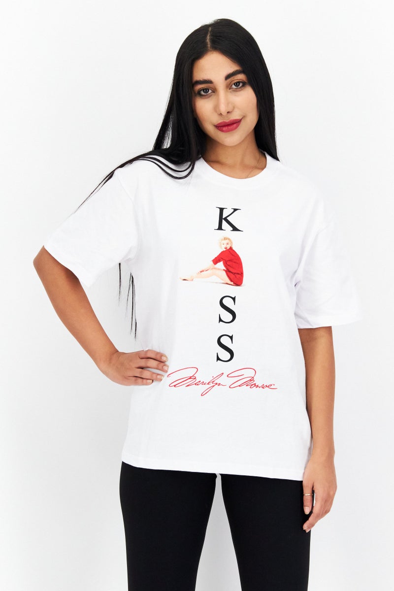 Marilyn Monroe Women Crew Neck Short Sleeve Graphic Print T Shirt, White - Image 1