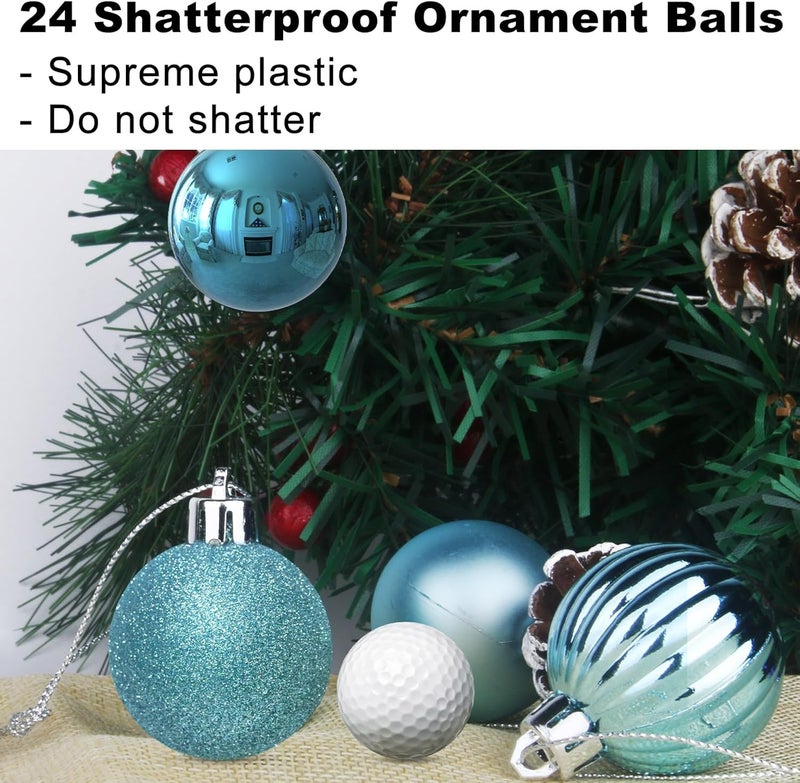 GameXcel Baby Blue 2.5" Christmas Balls Christmas Tree Decoration Ornaments Shatterproof Hanging Balls for Birthday Halloween Holiday Wedding Decorations Set of 24pcs - Image 3