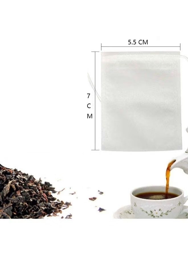 100-Piece Drawstring Disposable Empty Tea Bag Set for Loose Tea Coffee Spice Herbs, White