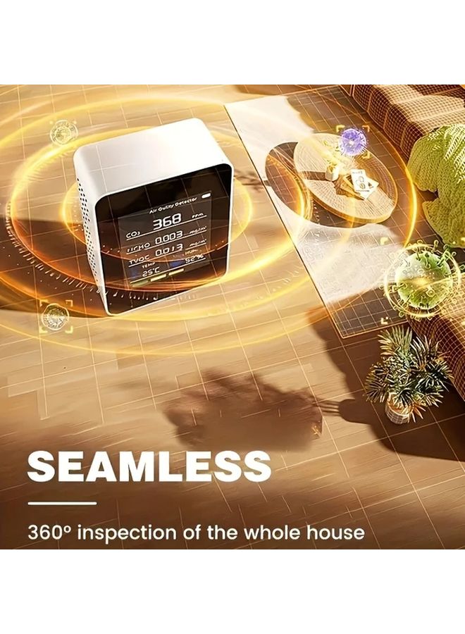 White 5 In 1 Air Quality Monitor For CO2 Temperature Humidity HCHO TVOC Indoor Home Office Car - Image 2