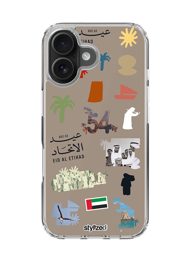 Stylizedd for iPhone 16 Case [Compatible with MagSafe] Slim Magnetic cover Clear Phone Case - Eid Al Etihad 54th UAE National Day, Warm Grey - Image 1