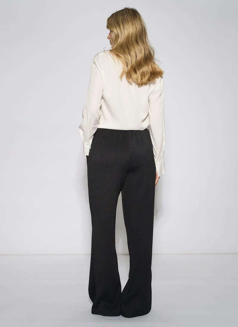 Gini London  Black Textured Elasticated Waist Drawstring Trouser for Women | Best Price UAE