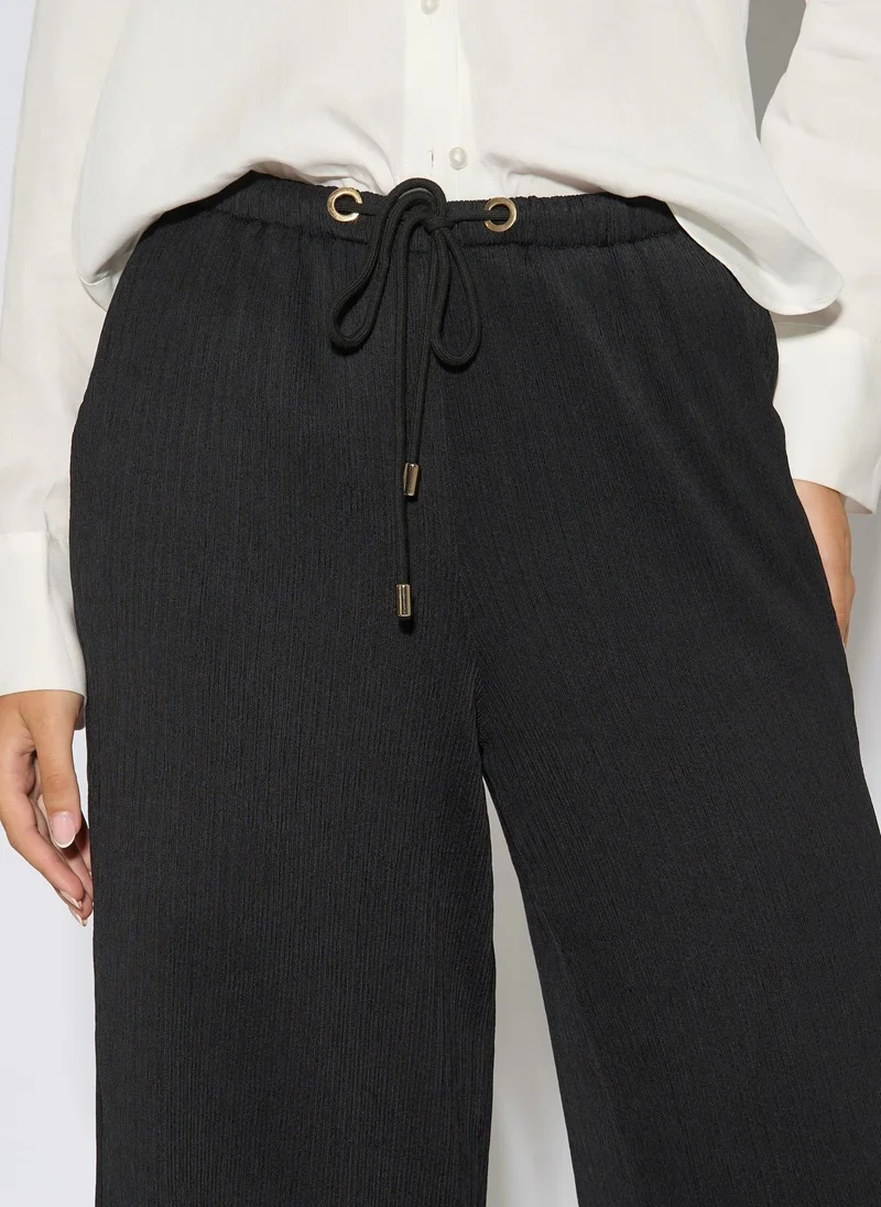 Gini London  Black Textured Elasticated Waist Drawstring Trouser for Women | Best Price UAE