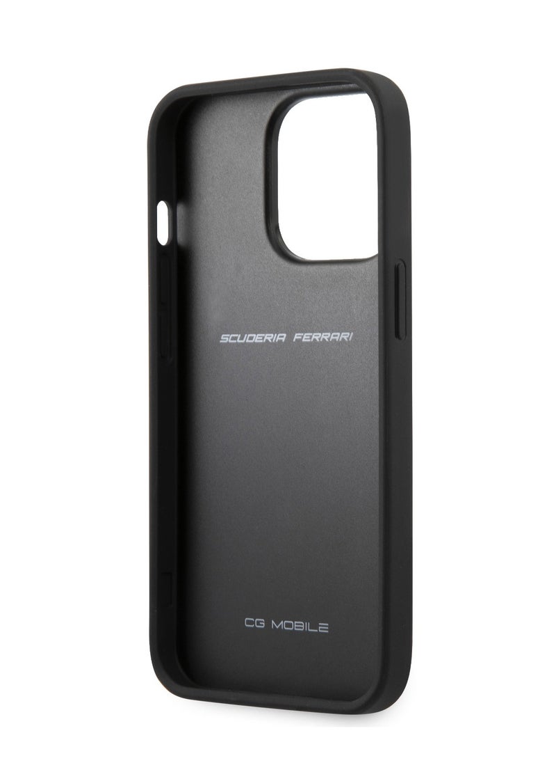 Ferrari Hard Case PU Smooth & Carbon Effect Vertical Stripe Metal Logo Compatible for iPhone 13 Pro - Red  - Image 4