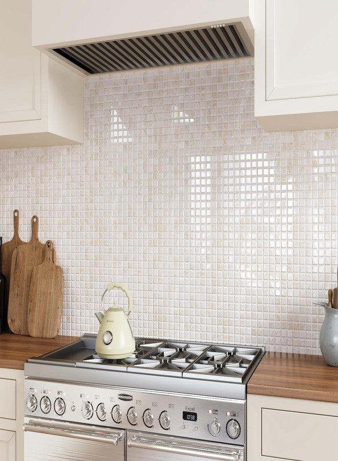 CRE8TIVE 4 Sheets Beige Peel and Stick Square Mosaic Backsplash Tile, 12"x12", Glossy Finish, Waterproof - Image 5