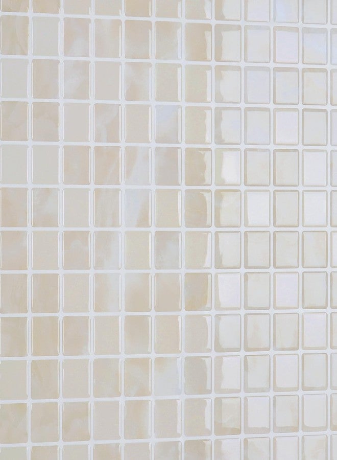 CRE8TIVE 4 Sheets Beige Peel and Stick Square Mosaic Backsplash Tile, 12"x12", Glossy Finish, Waterproof - Image 1