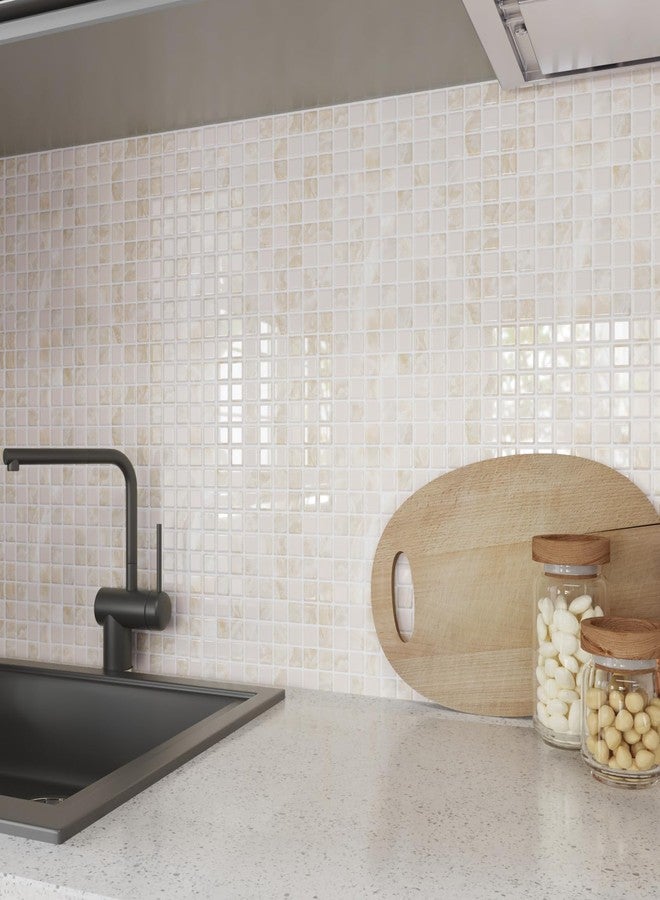 CRE8TIVE 4 Sheets Beige Peel and Stick Square Mosaic Backsplash Tile, 12"x12", Glossy Finish, Waterproof - Image 3