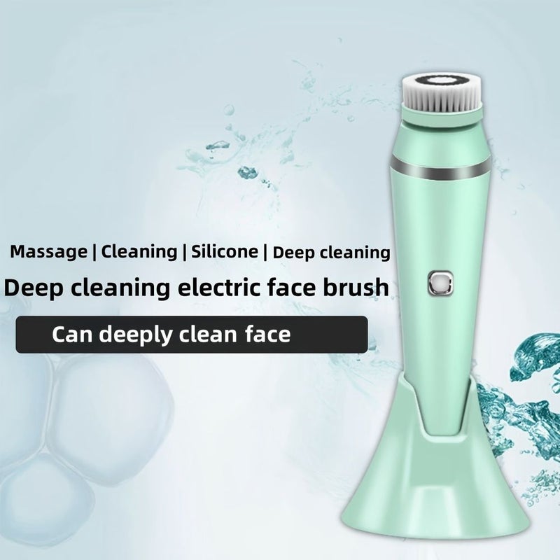 Green Rechargeable Electric Facial Cleansing Brush With Exfoliation And Massage Functions Three Speeds Adjustable For Men And Women Includes Four Brush Heads - Image 4