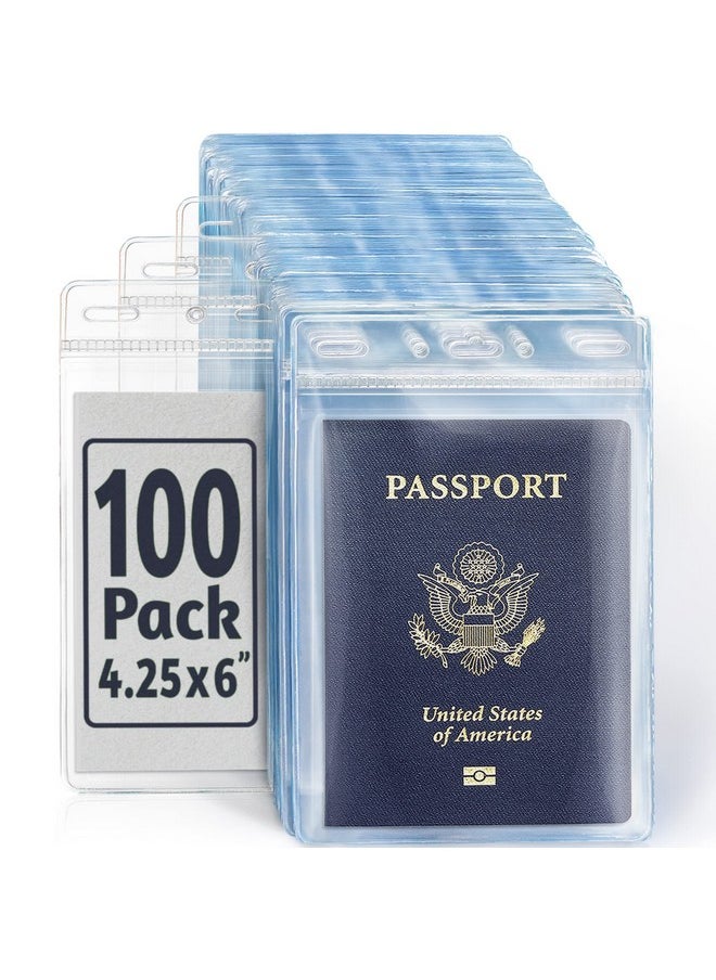 EcoEarth - Passport & Identification Card Holders With Soft Edge (Clear 4X6 Inch 100 Pack) Extra Large Vertical Id Holder Zipperless Plastic Name Badge Holders - Image 1