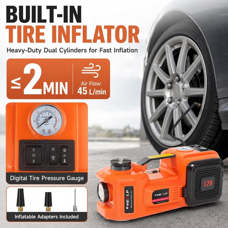 E-HEELP Electric Car Jack 5Ton 12V Hydraulic Kit with Impact Wrench for SUV MPV Sedan Truck Change Tires Garage Repair Orange TT02 - Image 3