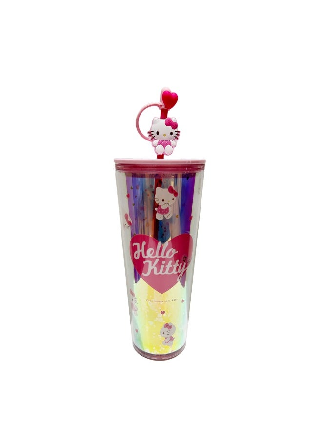Miniso - Drink in style with this 800mL Hello Kitty-themed double-wall plastic bottle with a straw. - Image 1