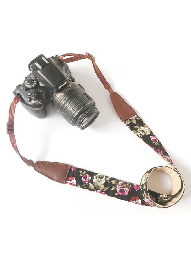 Alled Camera Neck Shoulder Belt Strap, Leather Vintage Print Soft Camera Straps for Women/Men for DSLR/SLR/Nikon/Canon/Sony/Olympus/Samsung/Pentax/Fujifilm (LeatherÿBlackÿPrint) - Image 1