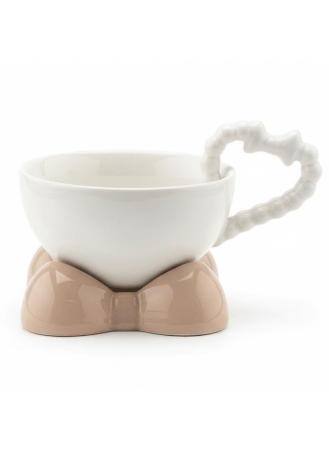 AKDC Elegant White Ceramic Mug with Beige Saucer & Comfortable Grip Handle 250ml - Image 2