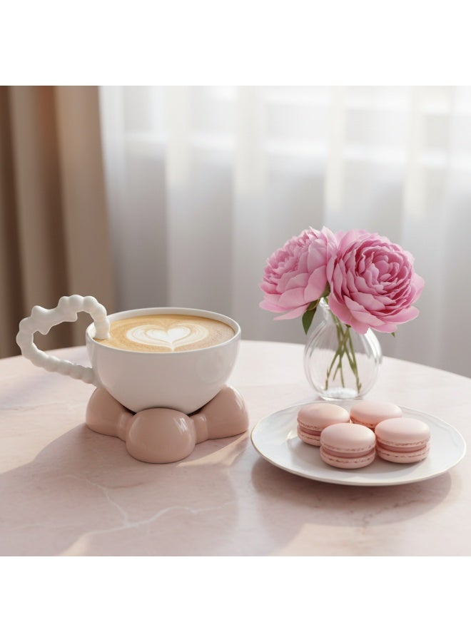 AKDC Elegant White Ceramic Mug with Beige Saucer & Comfortable Grip Handle 250ml - Image 5