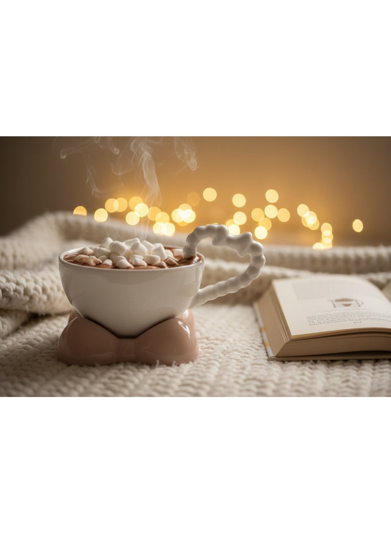 AKDC Elegant White Ceramic Mug with Beige Saucer & Comfortable Grip Handle 250ml - Image 4