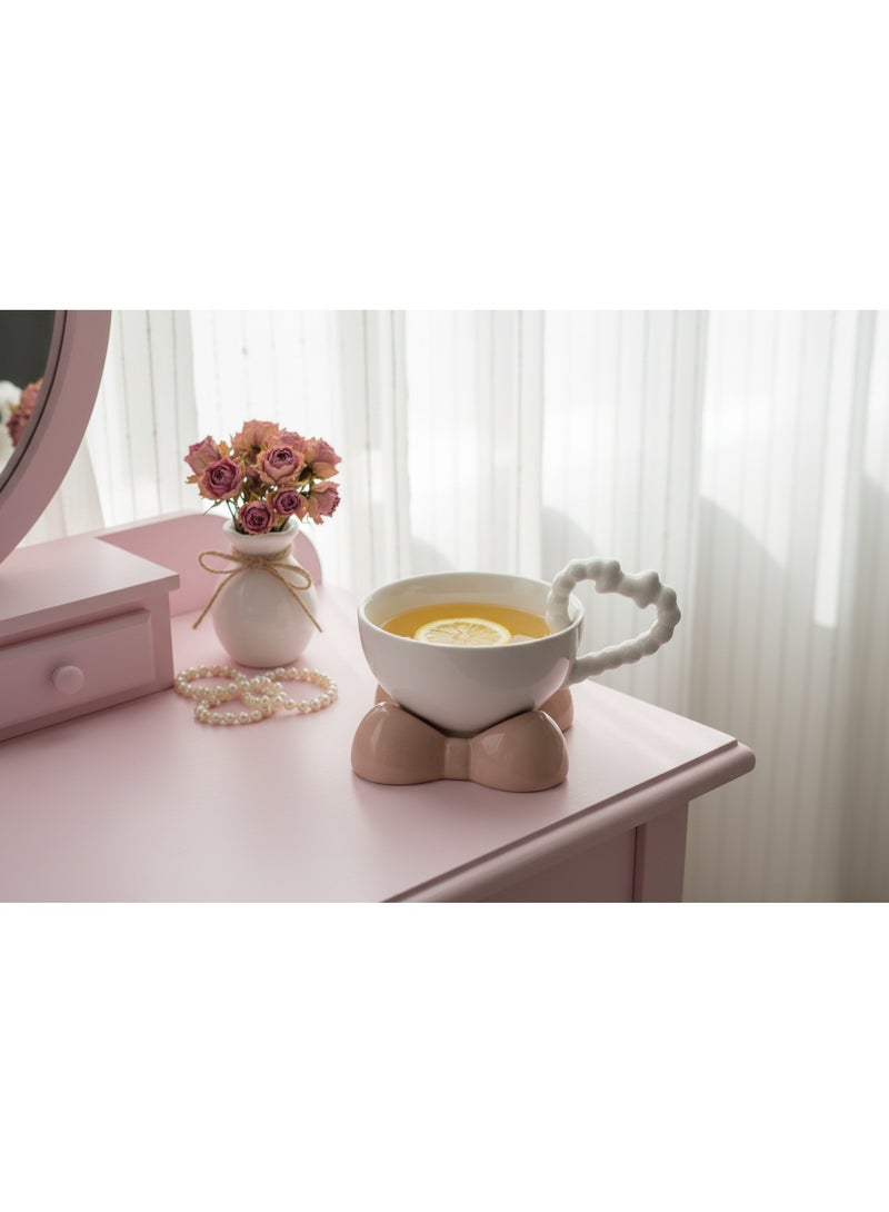 AKDC Elegant White Ceramic Mug with Beige Saucer & Comfortable Grip Handle 250ml - Image 3