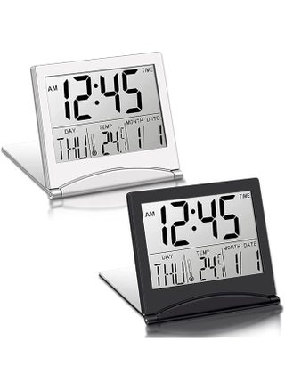 Digital Travel Alarm Clock 2 Pieces Foldable Calendar And Temperature And Timer Lcd Clock With Snooze Mode Large Number Display Multifunction Small Portable Clock Desk Clock Black Silver - pzsku/ZF84ECDA31D0166D2DEE1Z/45/_/1741543987/71cadefa-5136-495f-955f-99ca5a519470