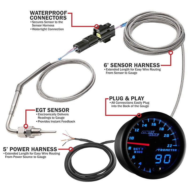 MaxTow Double Vision 2200°F Pyrometer Exhaust Gas Temperature EGT Gauge Kit - Image 3
