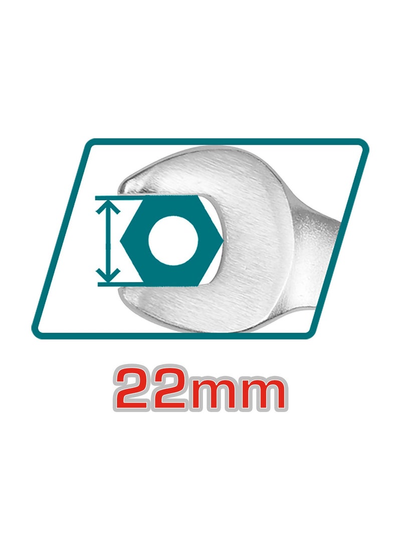 توتال مفتاح ربط مزدوج من توتال مطلي بالكروم، مصنوع من فولاذ كروم-فاناديوم (Cr-V)، مقاس 22 مم، بتشطيب غير لامع، بطول 261 مم - Image 3