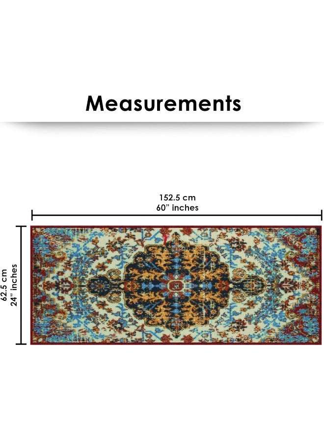 Story@Home Carpet For Bedroom, Area Washable Rugs For Bedroom, Kitchen Rug Moroccan Print (Blue And Cream, 60 X 150 Cm) - Image 2