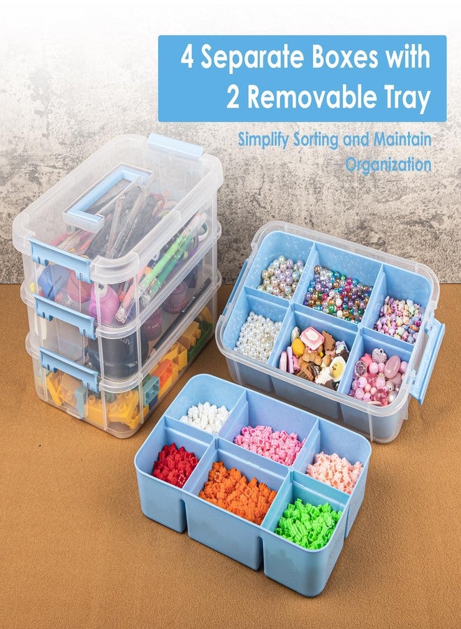 CraftGenes Plastic Storage Bins with 2 Removable Trays, 4-Layer Durable Craft Storage Organizer for Craft Supplies, Tool, Office Supplies, Art, Sewing Utility (Blue) - Image 2
