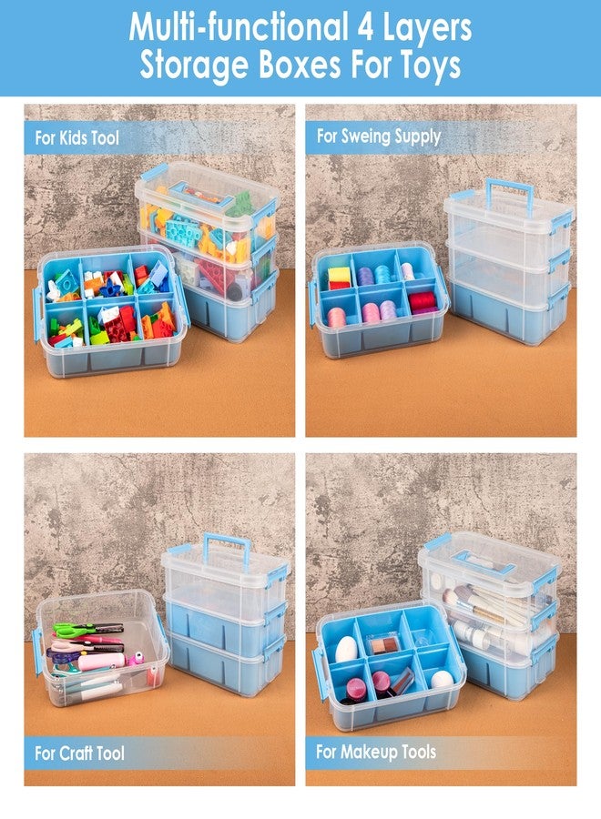 CraftGenes Plastic Storage Bins with 2 Removable Trays, 4-Layer Durable Craft Storage Organizer for Craft Supplies, Tool, Office Supplies, Art, Sewing Utility (Blue) - Image 5