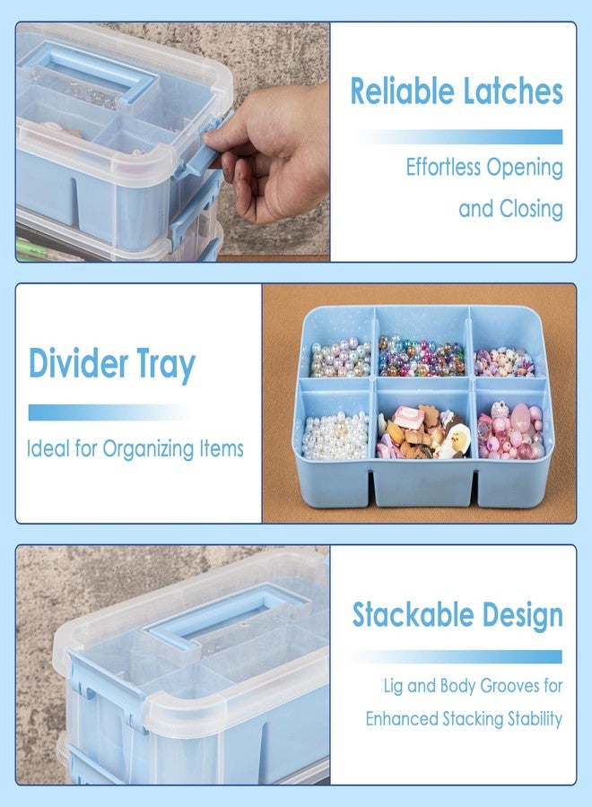 CraftGenes Plastic Storage Bins with 2 Removable Trays, 4-Layer Durable Craft Storage Organizer for Craft Supplies, Tool, Office Supplies, Art, Sewing Utility (Blue) - Image 4