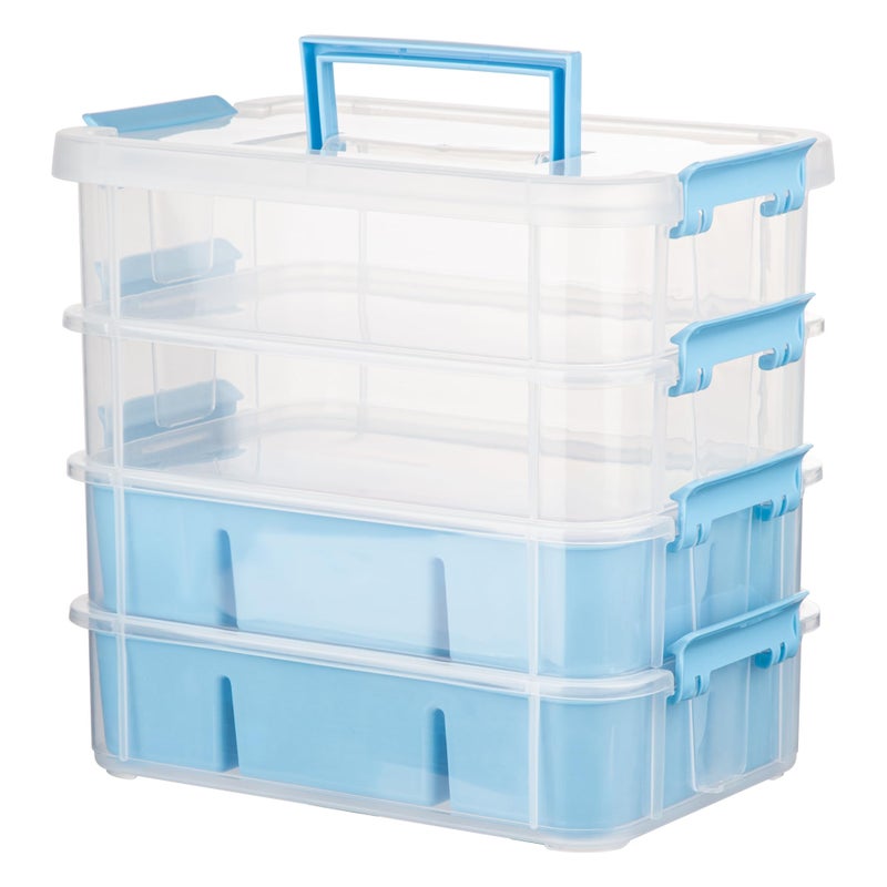 CraftGenes Plastic Storage Bins with 2 Removable Trays, 4-Layer Durable Craft Storage Organizer for Craft Supplies, Tool, Office Supplies, Art, Sewing Utility (Blue) - Image 1