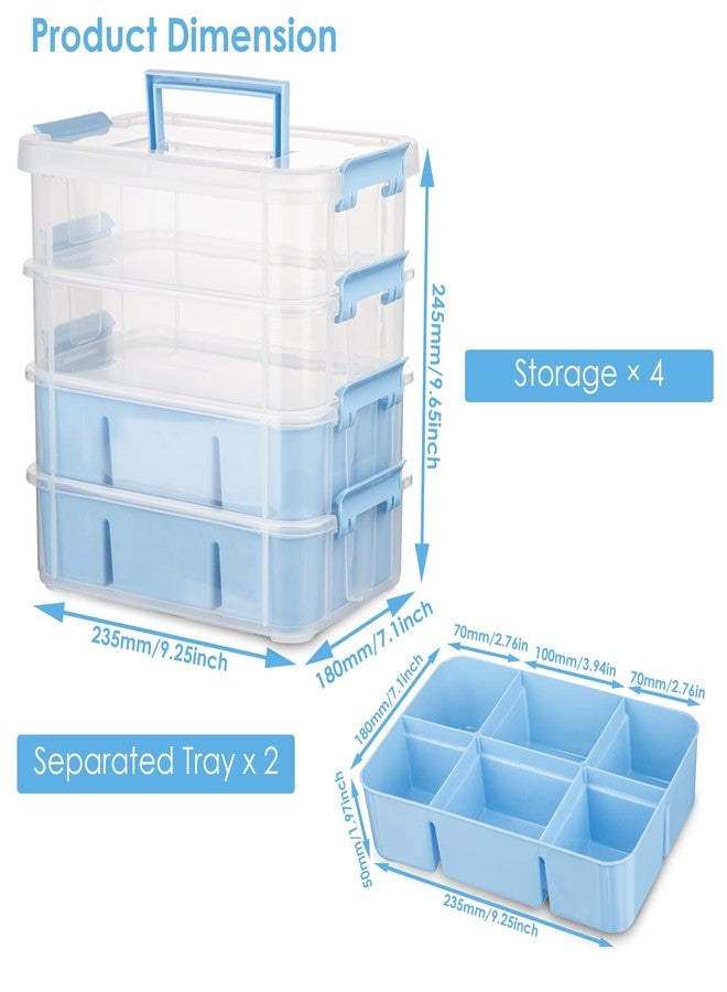 CraftGenes Plastic Storage Bins with 2 Removable Trays, 4-Layer Durable Craft Storage Organizer for Craft Supplies, Tool, Office Supplies, Art, Sewing Utility (Blue) - Image 3