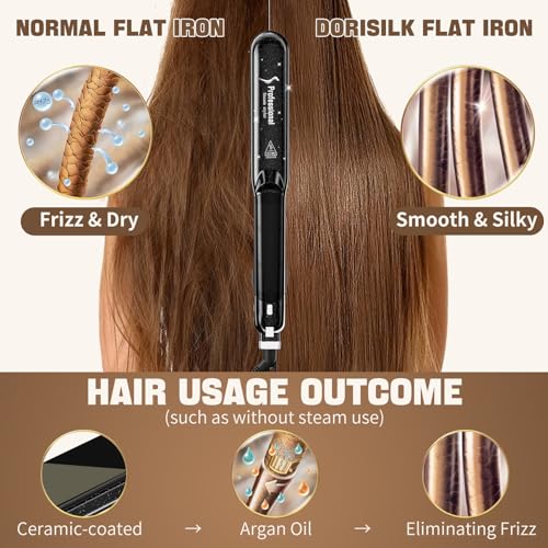 DORISILK 2.0 Upgraded Steam Straighteners for Hair, Professional Salon Ceramic Tourmaline Vapor Steam Flat Iron Hair Straightener and Curler 2 in 1 Straightening Curling Iron, Dual Voltage LED Temp - Image 2