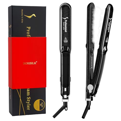 DORISILK 2.0 Upgraded Steam Straighteners for Hair, Professional Salon Ceramic Tourmaline Vapor Steam Flat Iron Hair Straightener and Curler 2 in 1 Straightening Curling Iron, Dual Voltage LED Temp - Image 1