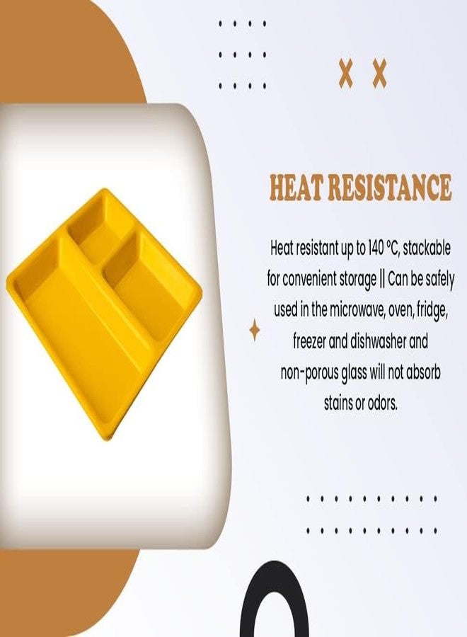 كيه سي أطباق تقسيم بلاستيكية من كي سي 3 في 1 / طبق بوجان ثالي / طقم أطباق عشاء مكون من 6 قطع (أصفر) - Image 5