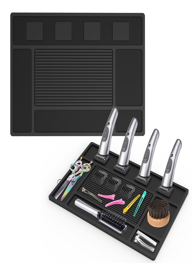 Acfunique Magnetic Barber Mat for Clippers,Station Barber Tool Organizer Mat Rubber for Scissors Salon Barber shop Beauty Tools with 4 Slots Flexible Silicone Barber Pad Non-Slip Professional Barber Accessories - Image 1